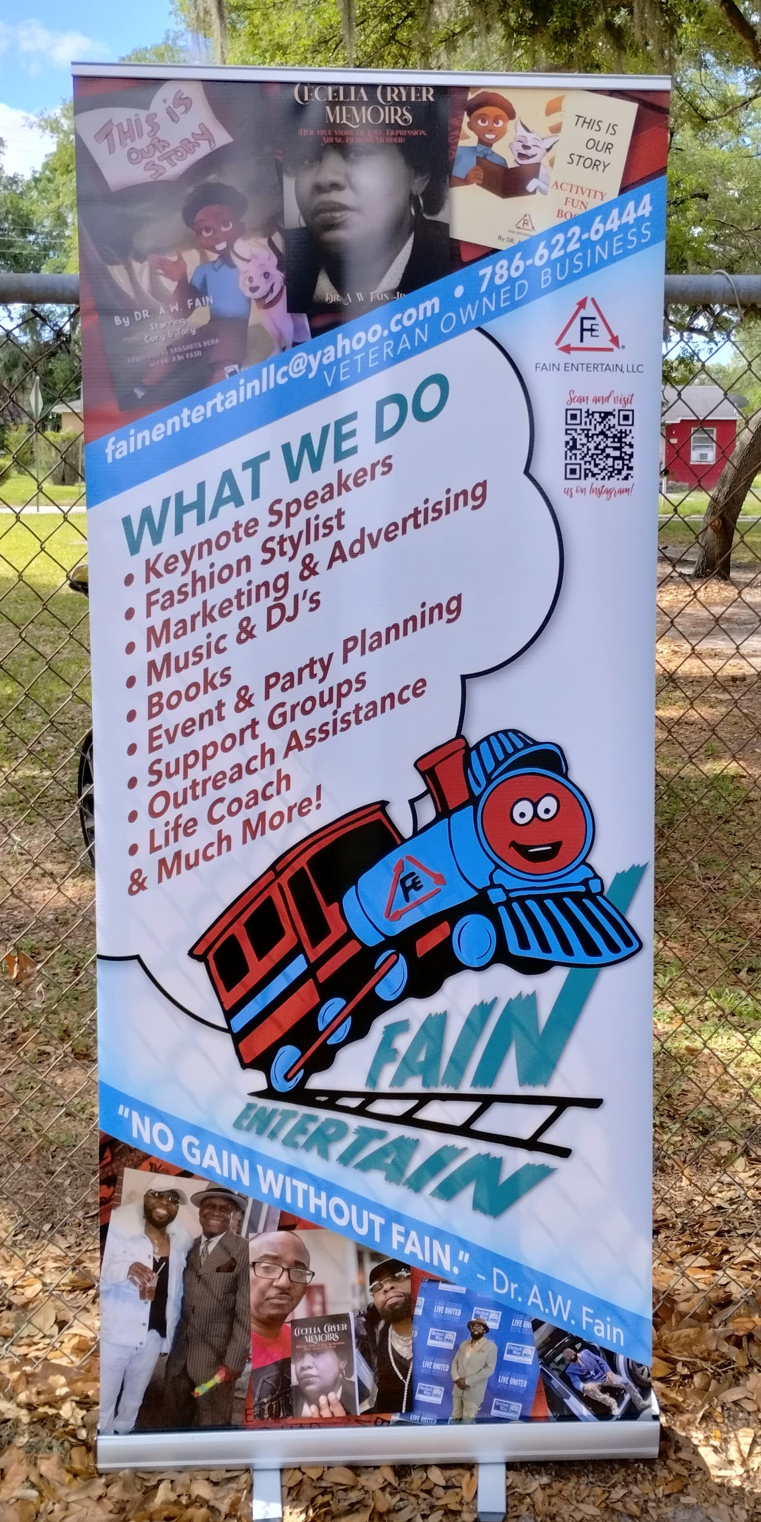Promotional banner artwork from a Fain Entertain LLC marketing campaign